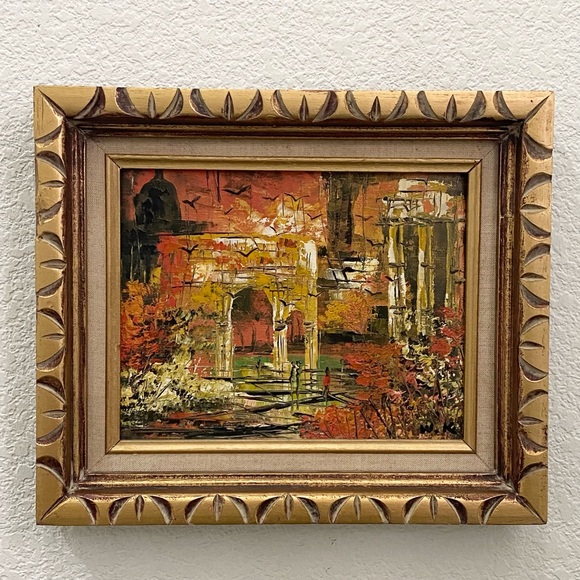 Vintage Signed W.K. Impressionist Abstract Landscape Ruins Acrylic Oil Painting - Picture 16 of 17